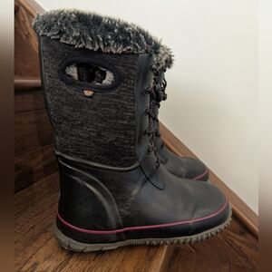 Bogs –Arcata Knit Kids Winter Boots Black With Pink Accents Big Kid Youth 4